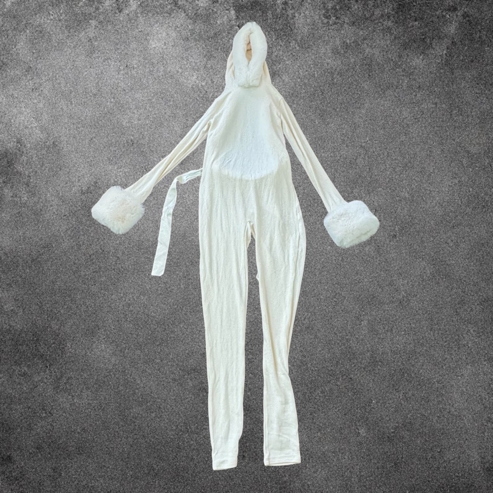 SKIMS Cloud Jumpsuit Ecru White FauxFur Trim Hooded Open Back Small OPONS-11152W